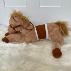 Goffa Plush Pony Horse with Saddle Reins 18" Tan Floppy Stuffed Animal Toy